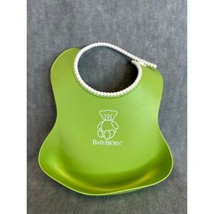 Baby Bjorn Plastic Bib Green Catch Pocket Teddy Bear BPA Free  Adjustable Neck